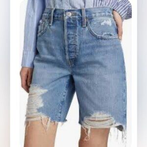 Re/Done Indigo Levis Edition High Rise Pckt Distressed Medium Wash Mini Short 26
